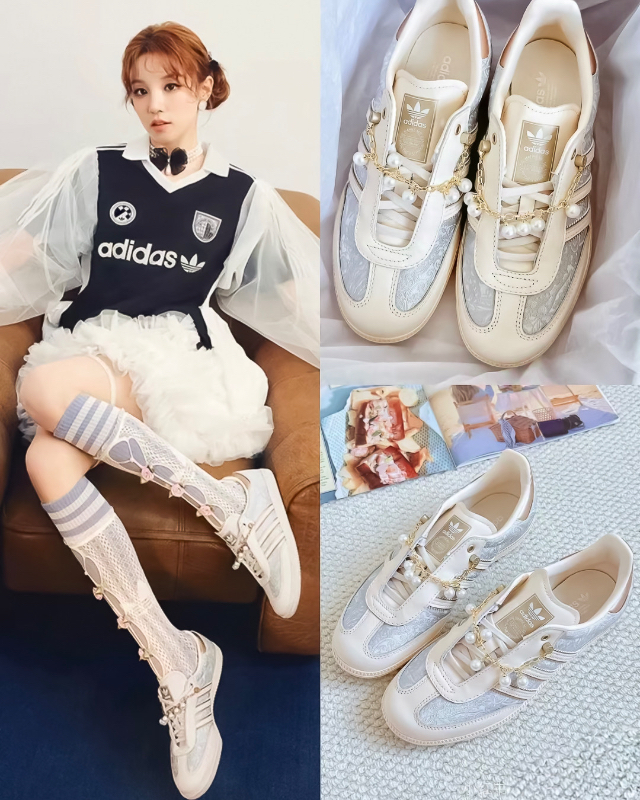 ADIDAS ORIGINALS SAMBA 法式奶油小香風 珍珠刺繡 宋雨琦同款 JQ2616