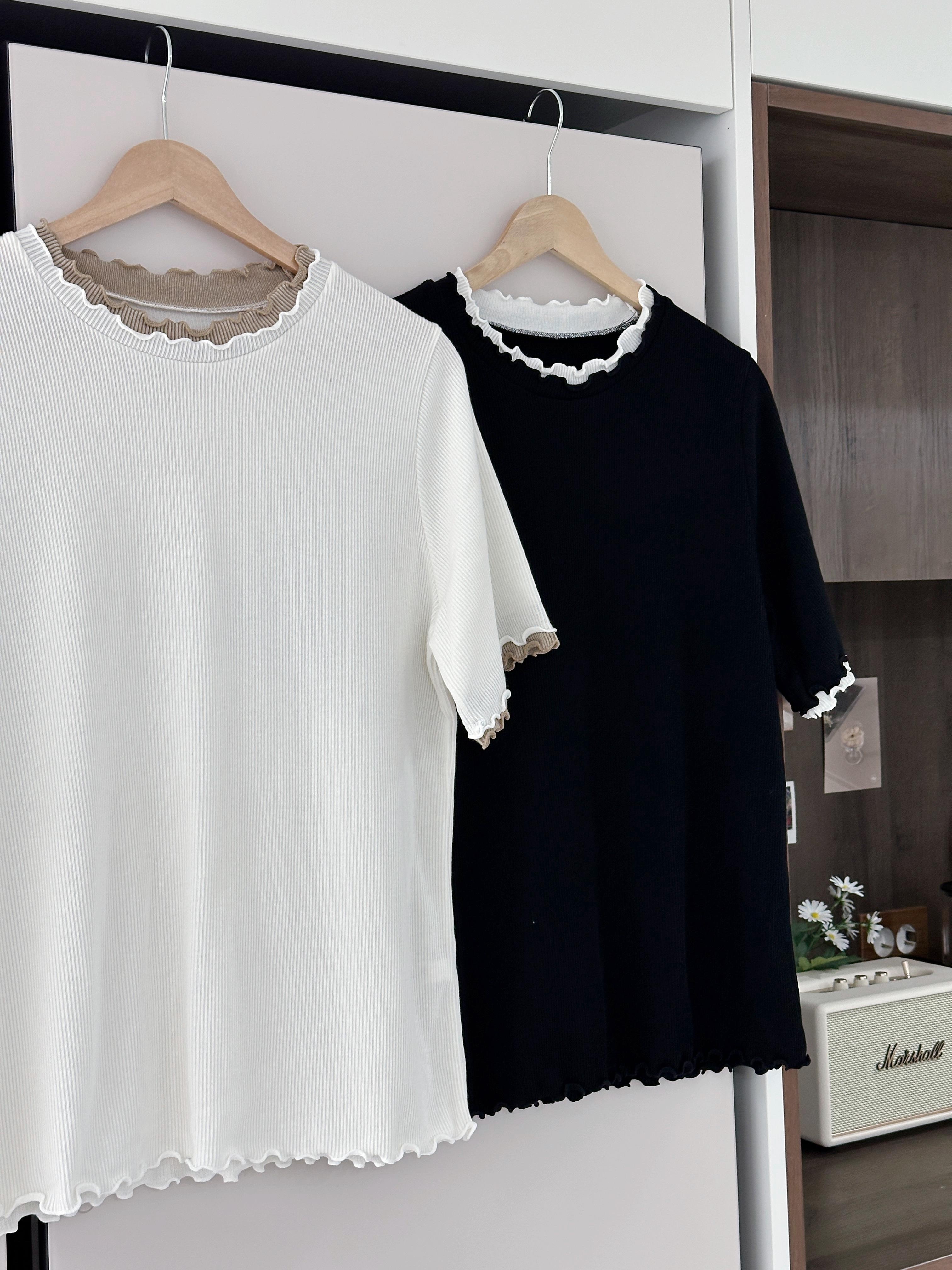 KR232 波浪邊拼色彈性TOP-2色