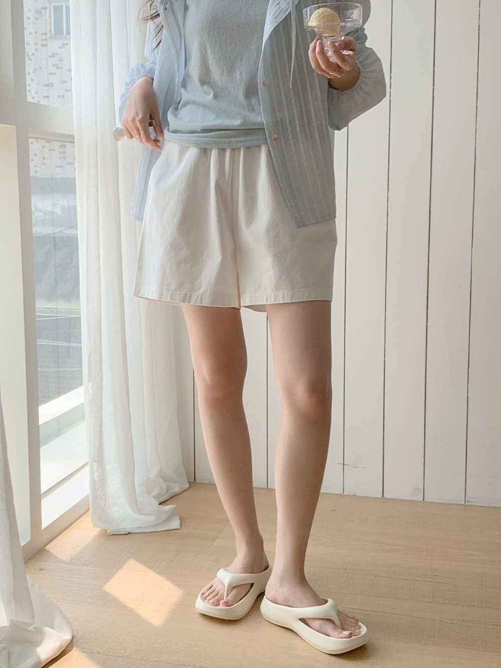 韓國grace muse授權 夏季舒適日常純棉素色鬆緊短褲