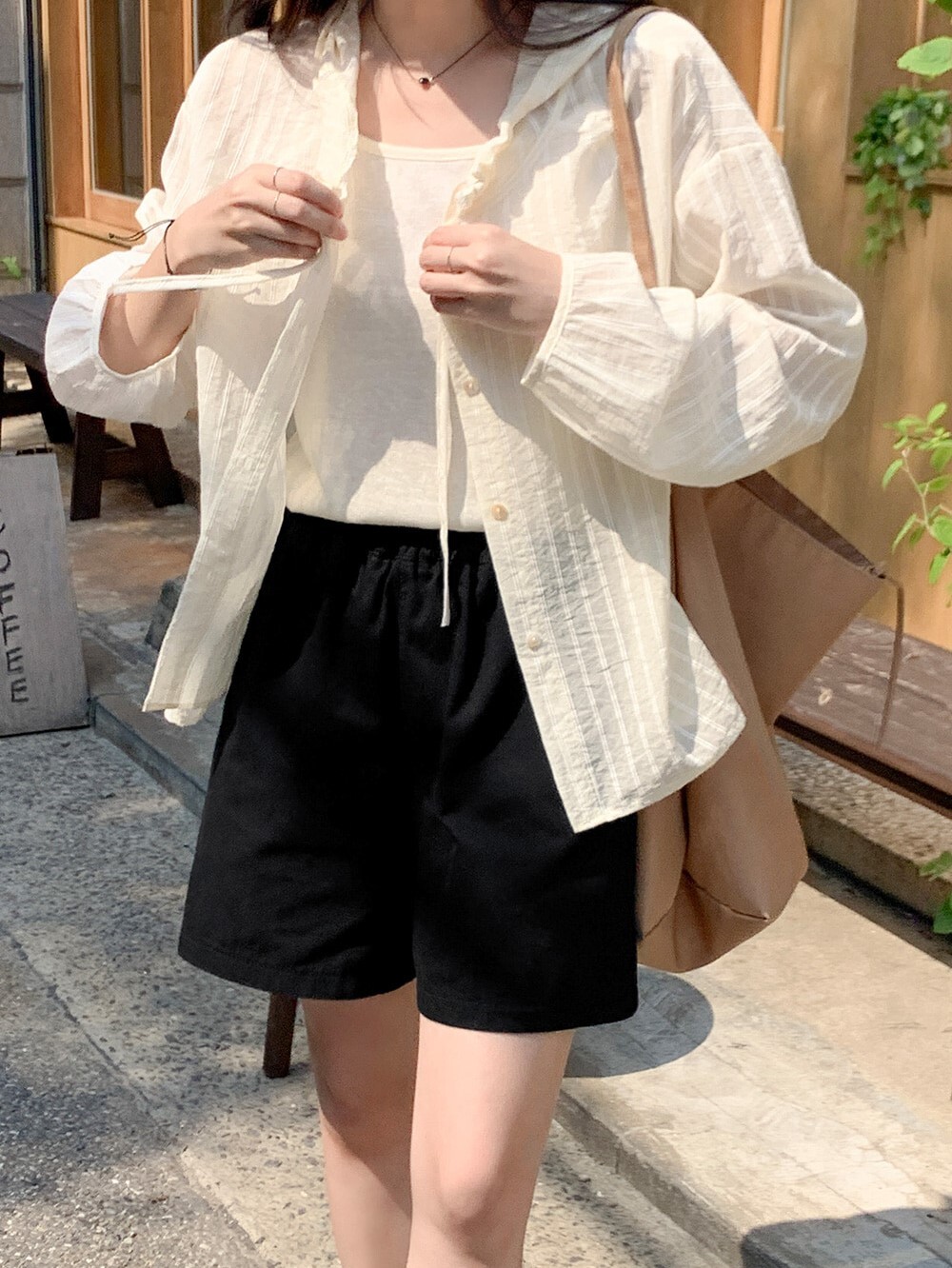 韓國grace muse授權 夏季舒適日常純棉素色鬆緊短褲