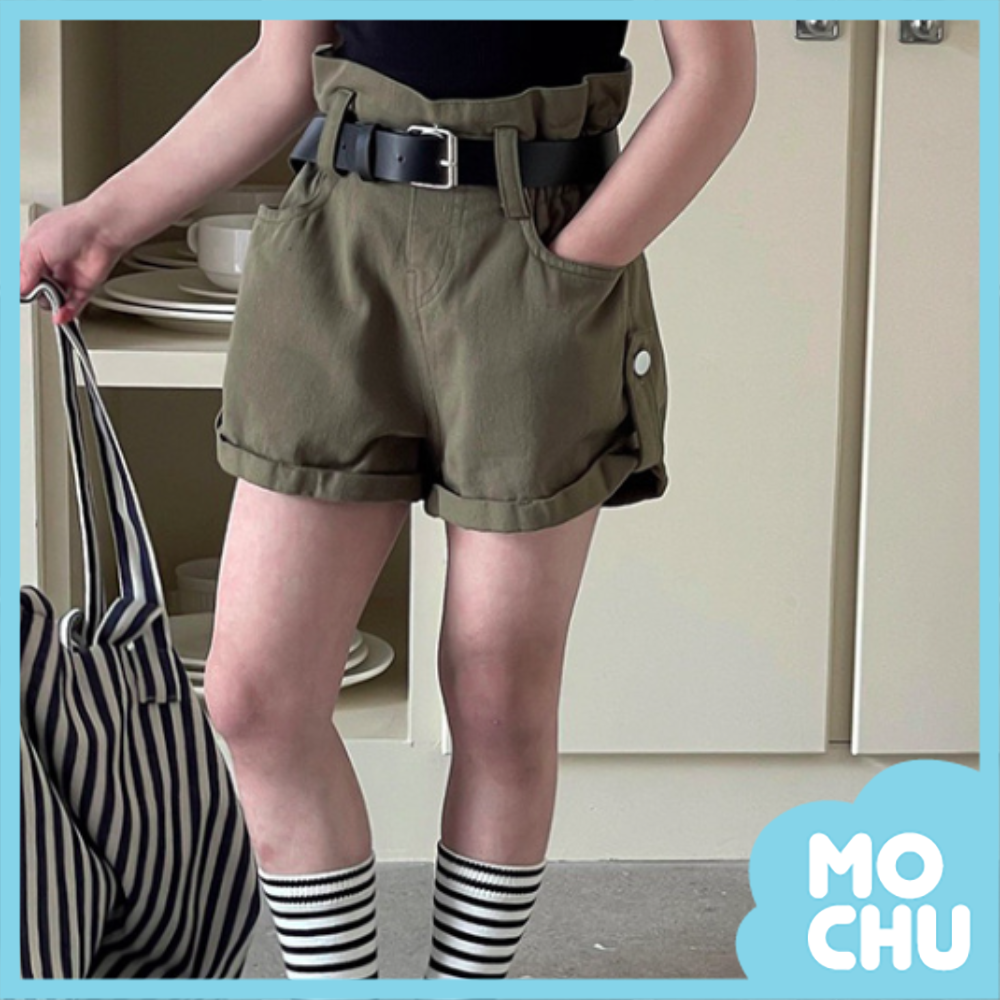 高腰捲邊水洗復古短褲