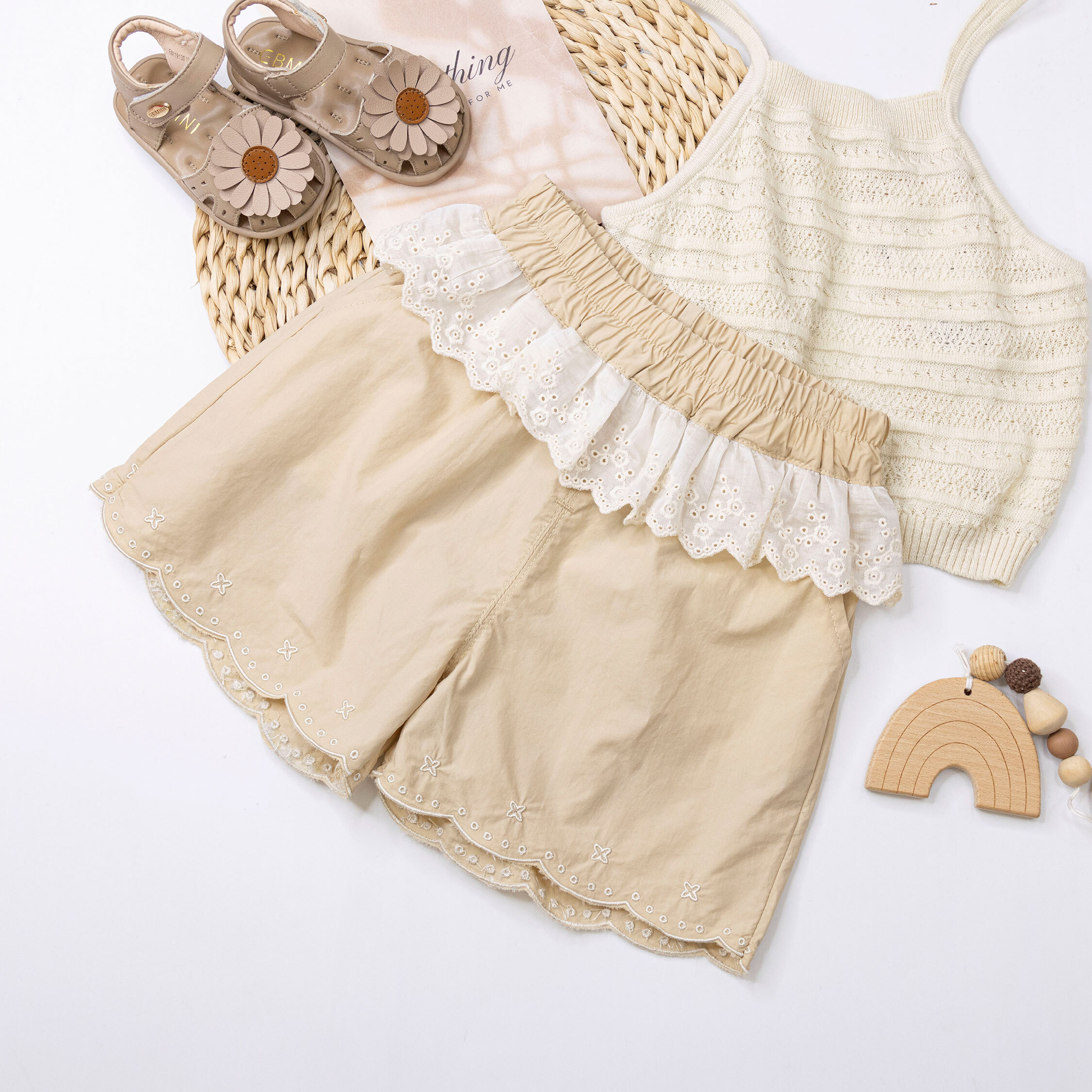 【H50831】氣質花邊刺繡棉質短褲＊二色