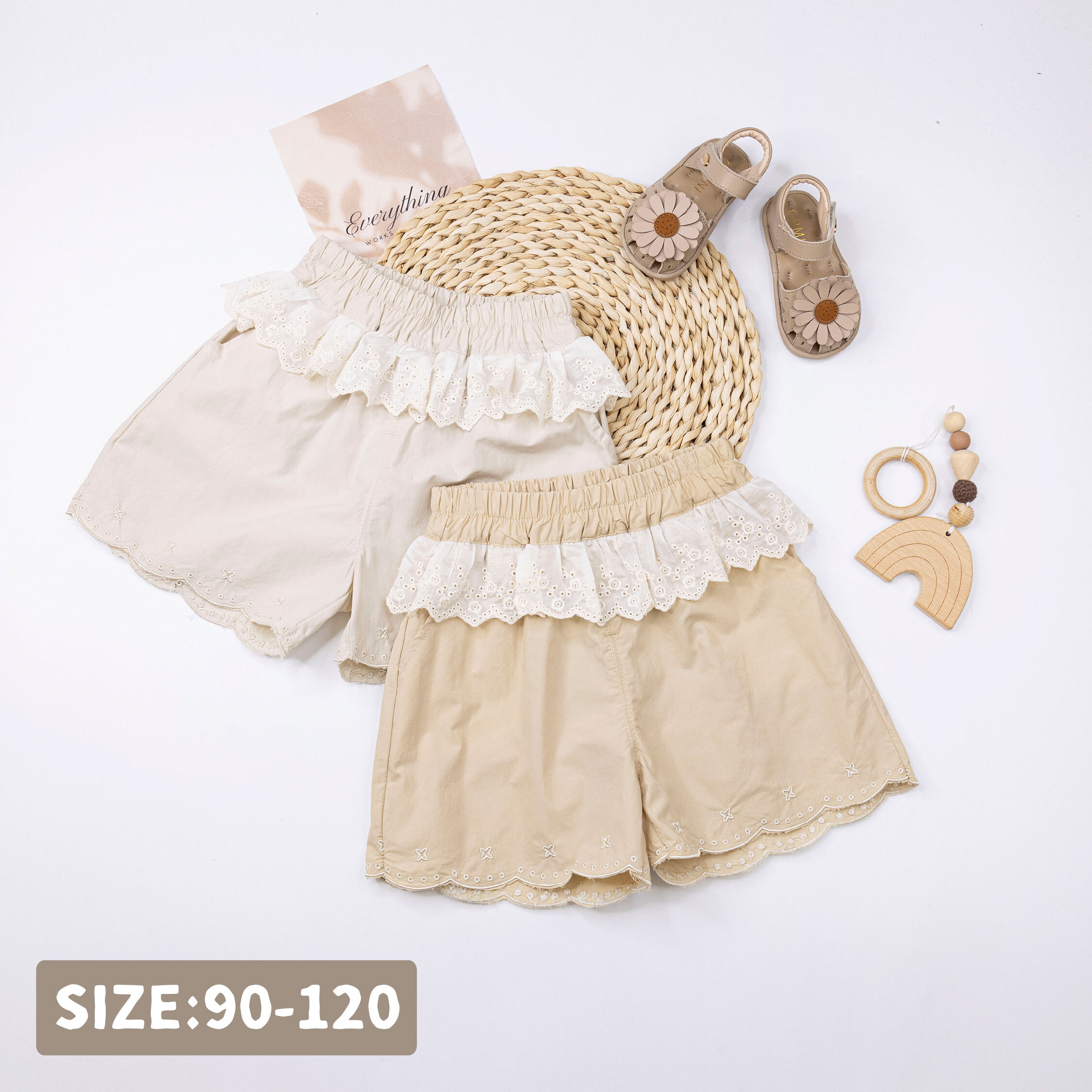 【H50831】氣質花邊刺繡棉質短褲＊二色