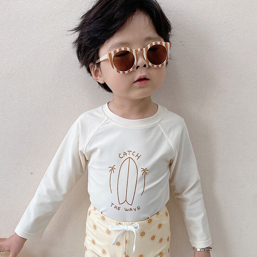 25夏 兩件式防曬長袖泳裝-白色沙灘