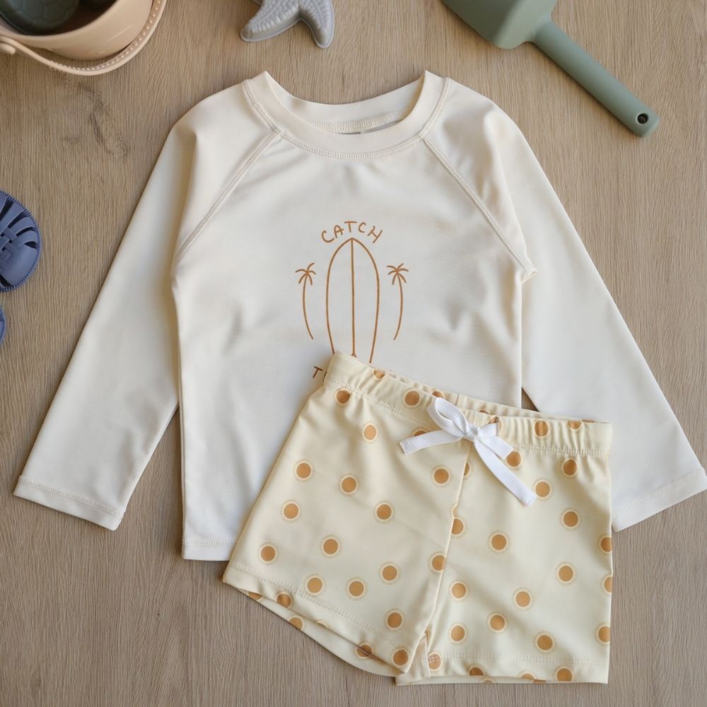 25夏 兩件式防曬長袖泳裝-白色沙灘