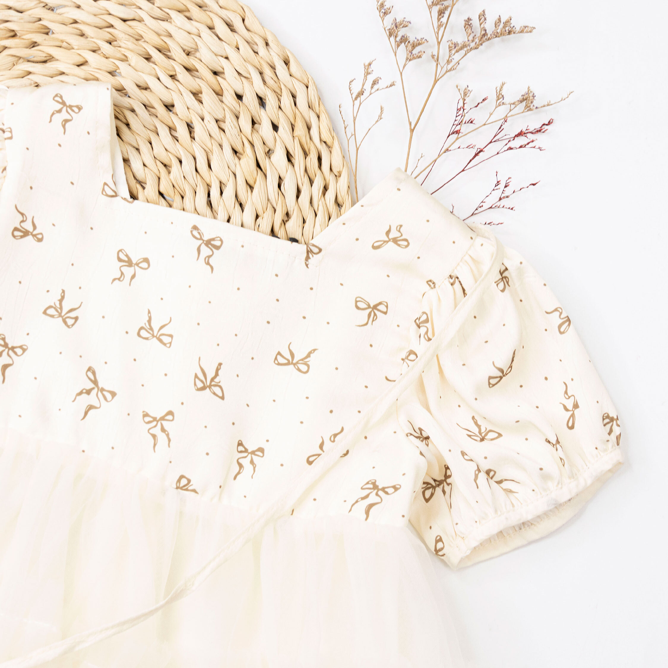 【H50829】氣質蝴蝶結蓬蓬網紗洋裝(附蝴蝶結裝飾)＊二色