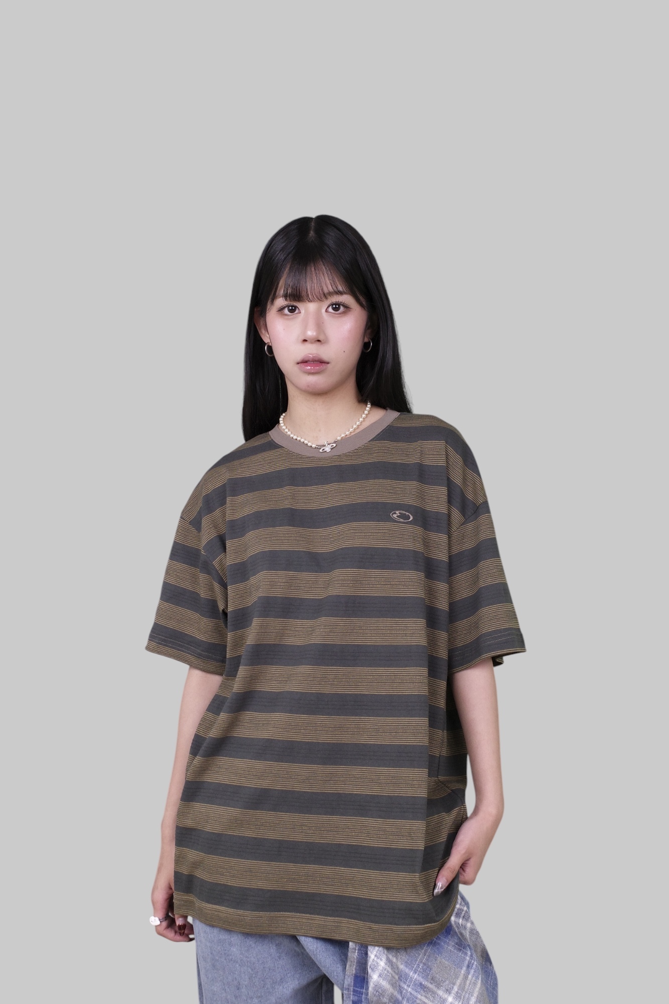 『Always_Good』日系 定織 橫條紋 刺繡  短T