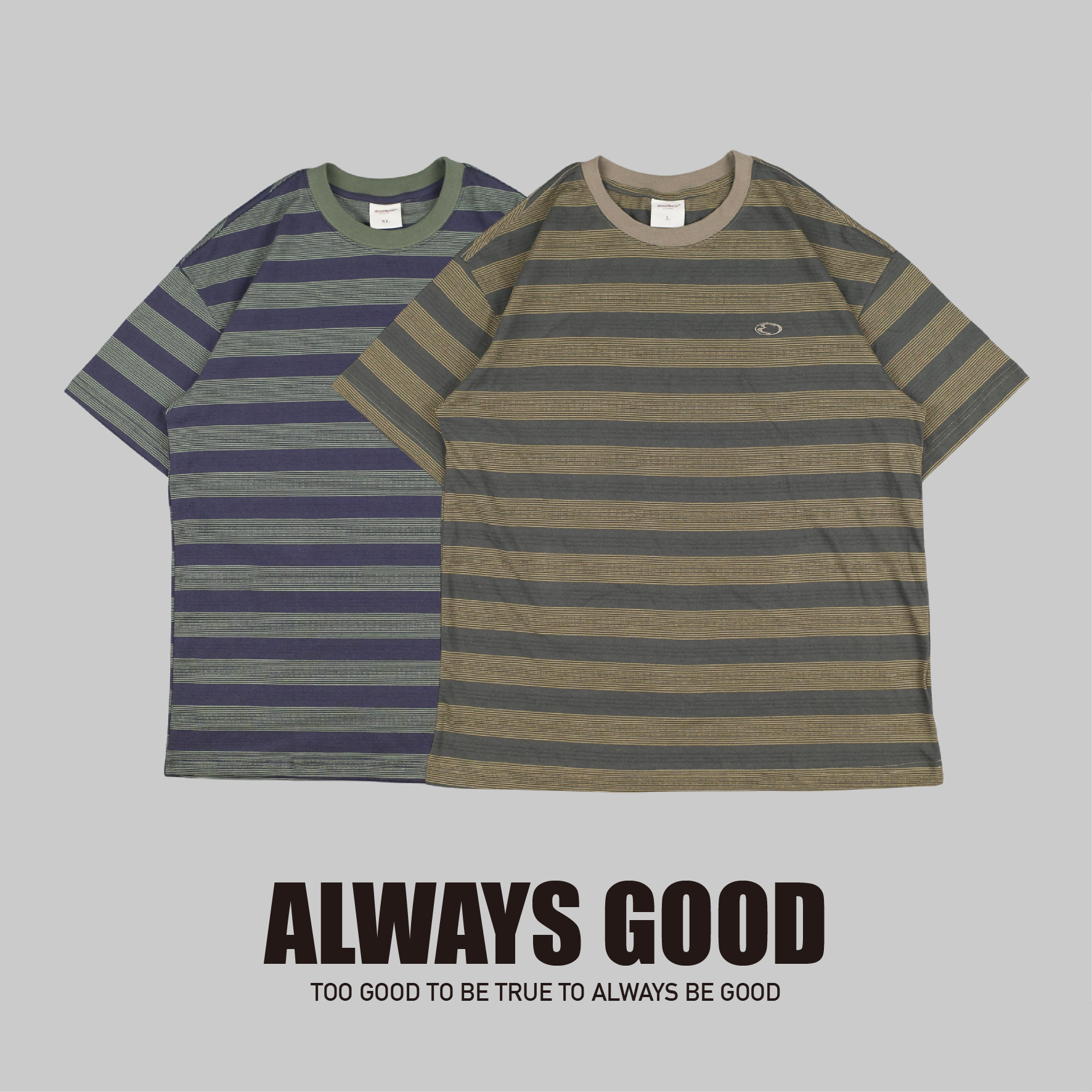 『Always_Good』日系 定織 橫條紋 刺繡  短T