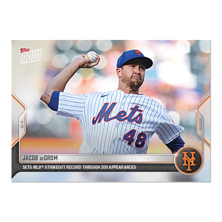2022 TOPPS NOW #671 JACOB DEGROM SETS MLB STRIKEOUT RECORD 200 GAMES METS In Hand