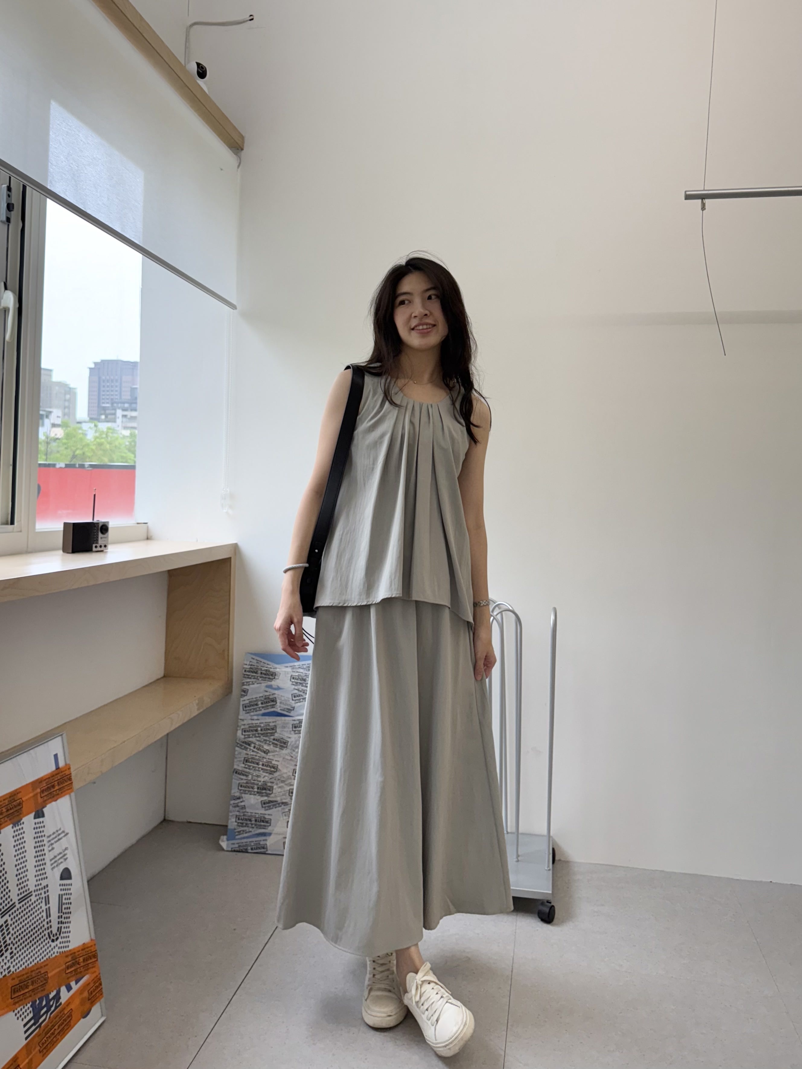 抓摺上衣+長裙套裝