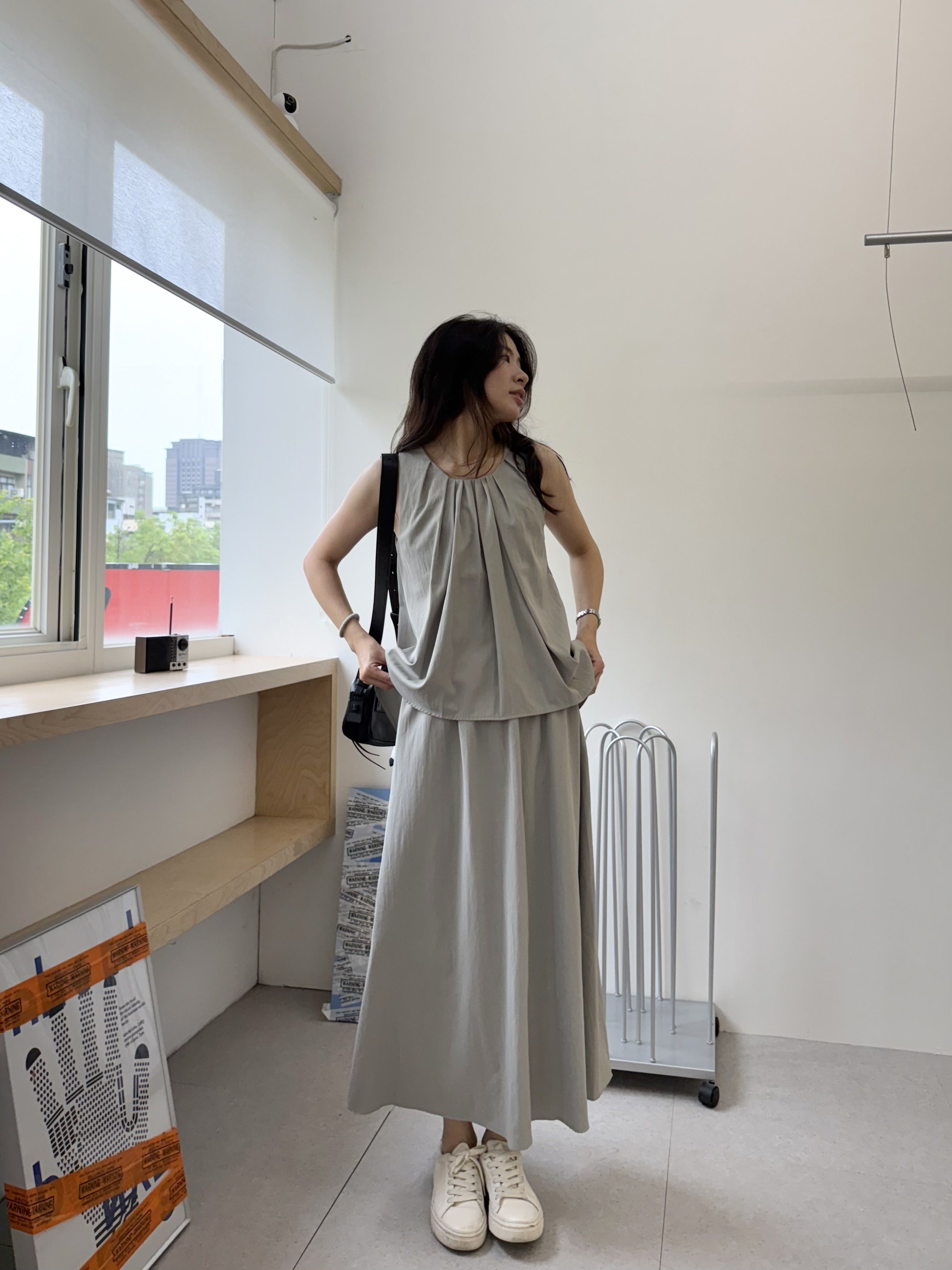 抓摺上衣+長裙套裝