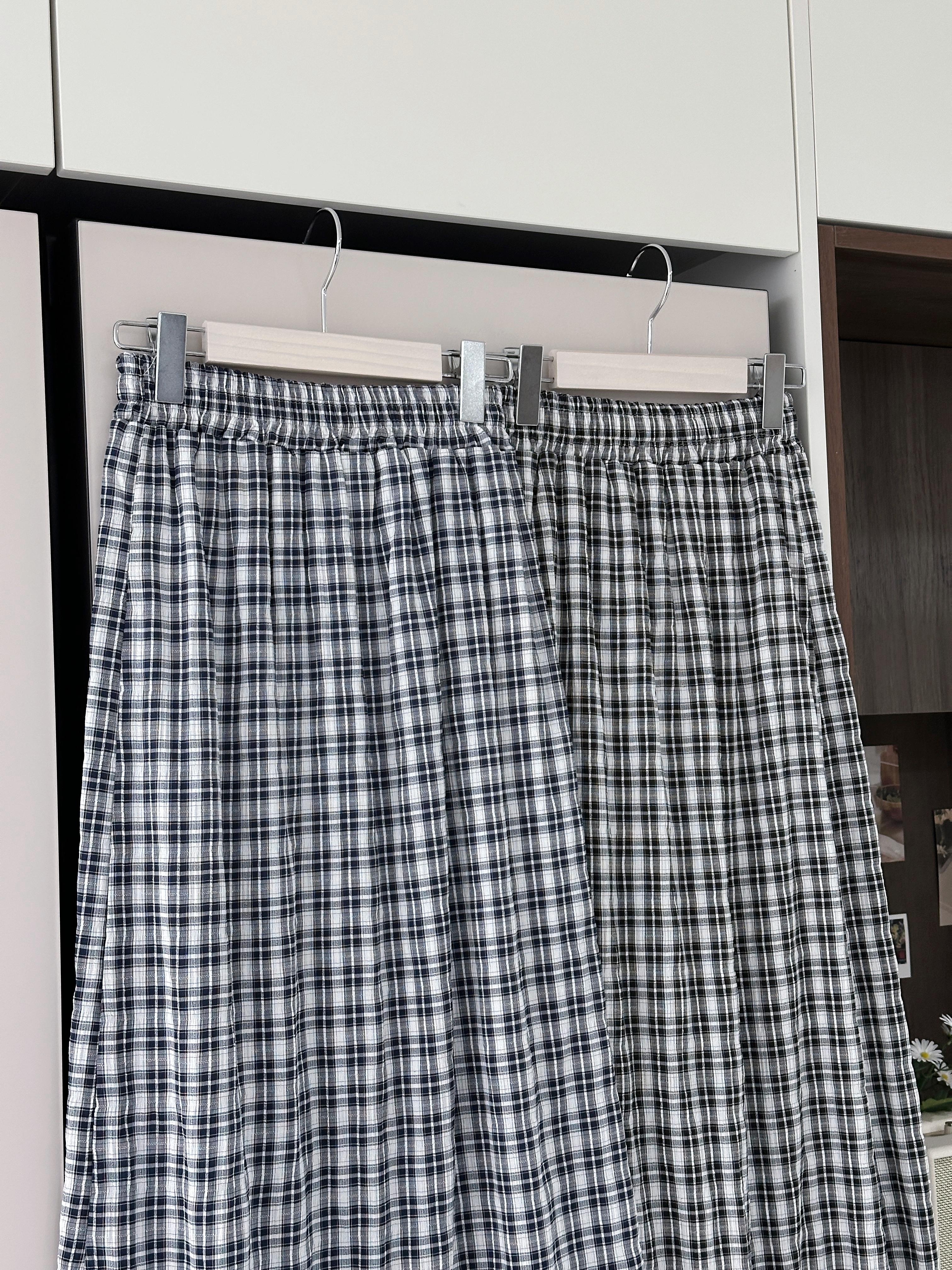 KR244 格紋小開叉全橡筋腰半截裙-2色