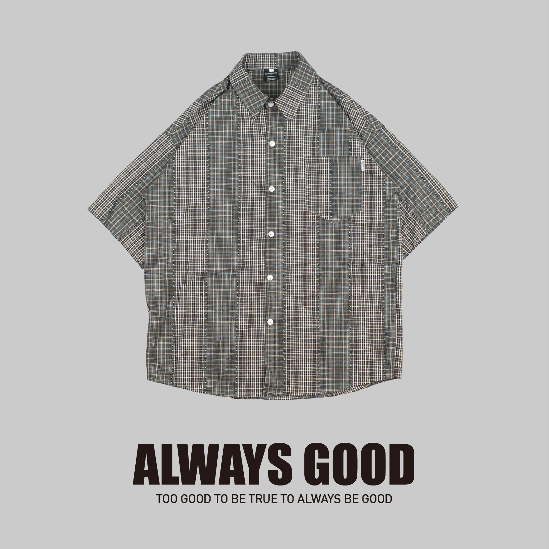 『Always_Good』日系 拼接 格紋 短袖襯衫