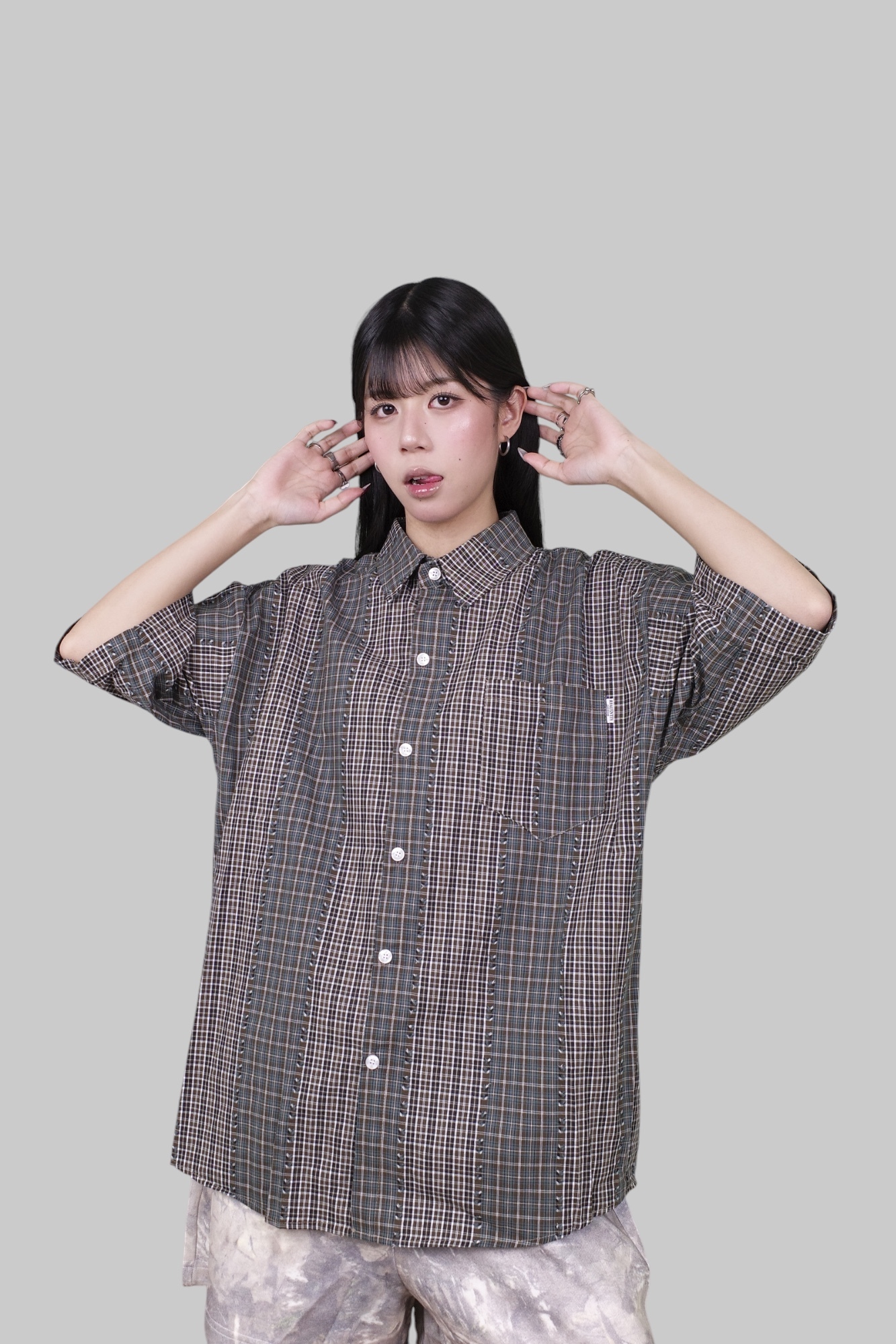 『Always_Good』日系 拼接 格紋 短袖襯衫