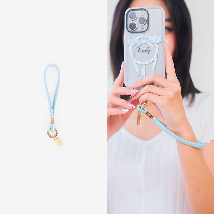 金色鑽環馬卡龍細皮革繩 (芬尼藍) 手腕繩 短掛繩