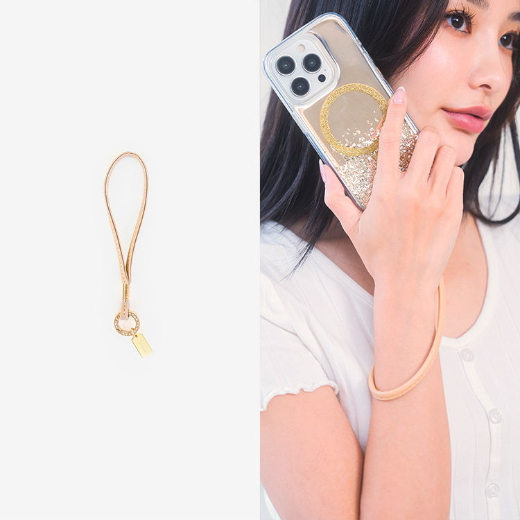 金色鑽環馬卡龍細皮革繩 (奶茶咖) 手腕繩 短掛繩