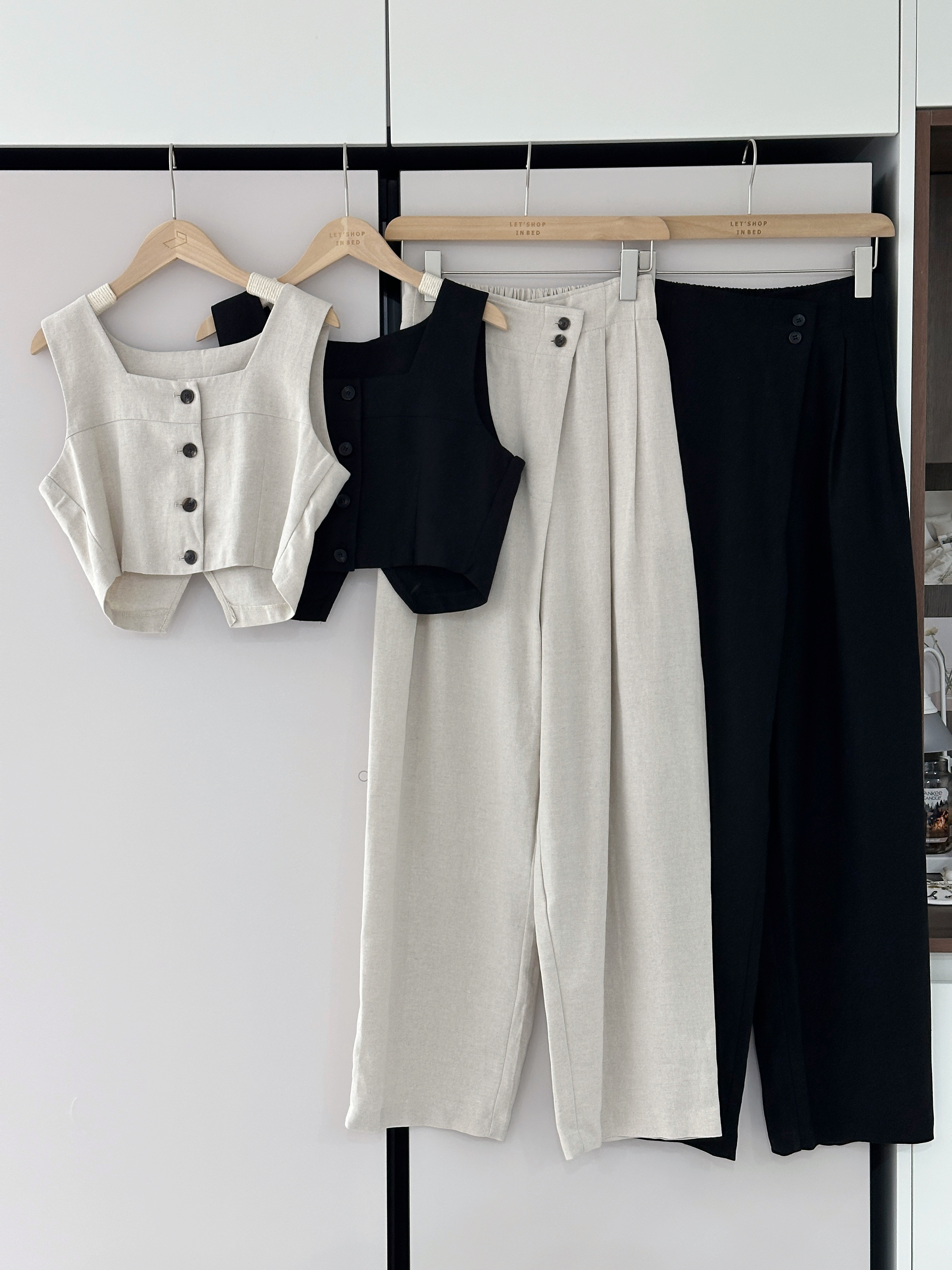 KR246 顯高小機心方領上衣長褲SET-2色