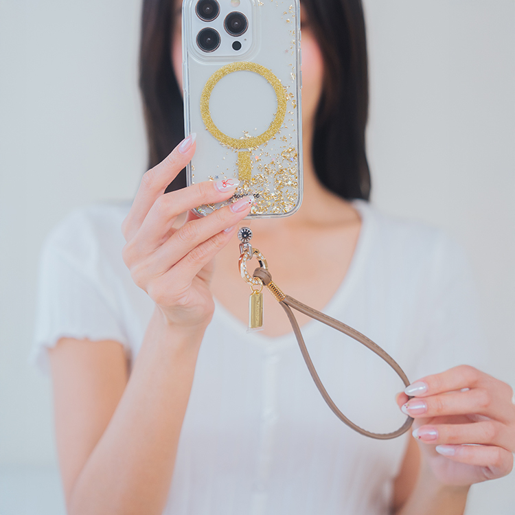 金色鑽環馬卡龍細皮革繩 (巧克力咖) 手腕繩 短掛繩