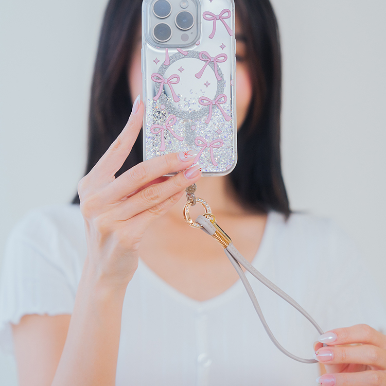 金色鑽環馬卡龍細皮革繩 (亞麻灰) 手腕繩 短掛繩