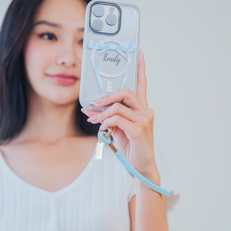 金色鑽環馬卡龍細皮革繩 (芬尼藍) 手腕繩 短掛繩