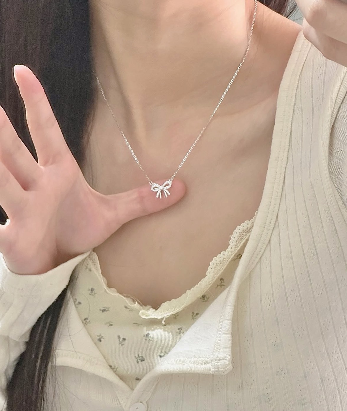 KADER 甜心 蝴蝶結 滿鑽 項鍊 S925銀 附包裝禮盒