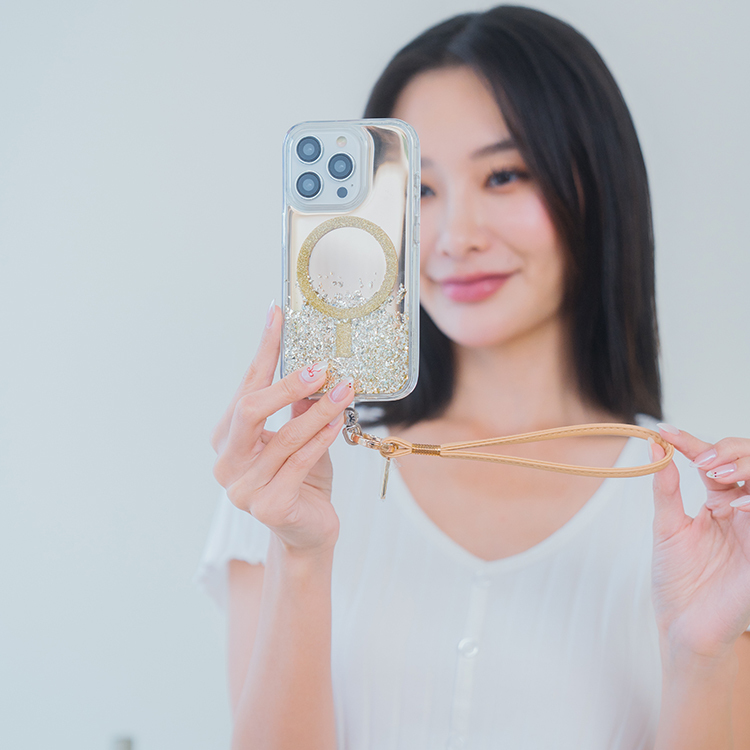 金色鑽環馬卡龍細皮革繩 (奶茶咖) 手腕繩 短掛繩