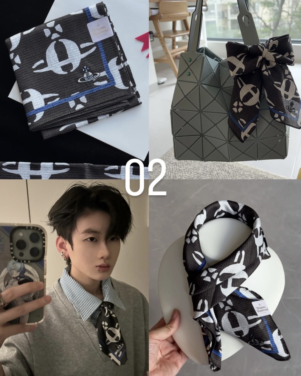 <超難買>vivienne Westwood  日本 純棉 土星 塗鴉 手帕 方巾 絲巾