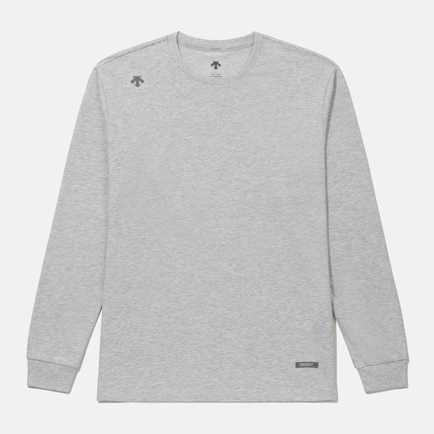 DESCENTE 迪桑特 經典 小LOGO款 背後字母 長袖 - 麻灰色 (秋冬早鳥優惠預購)