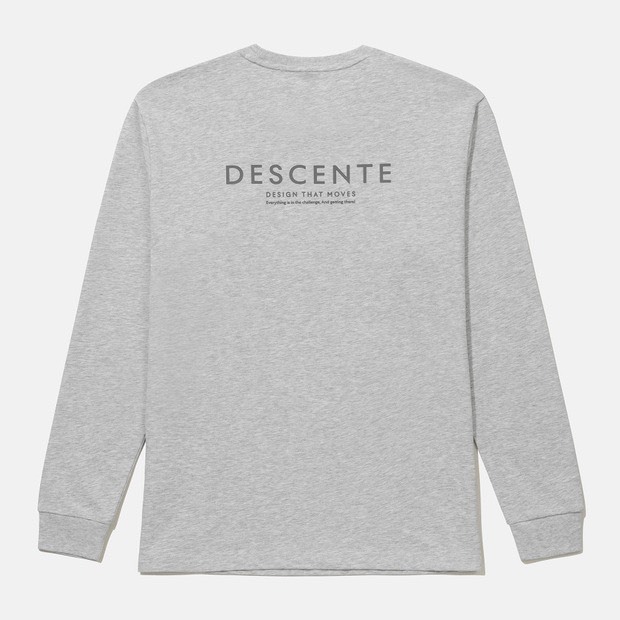 DESCENTE 迪桑特 經典 小LOGO款 背後字母 長袖 - 麻灰色 (秋冬早鳥優惠預購)