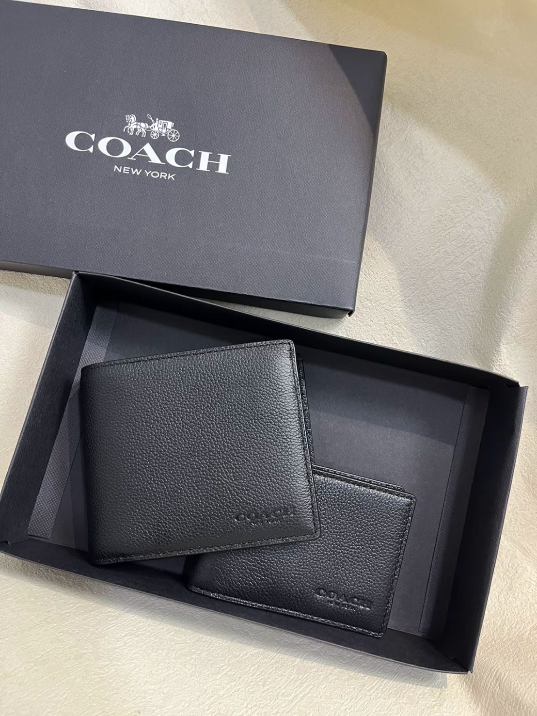 COACH WALLET 三合一 男款 黑色 牛皮 錢包 含禮盒