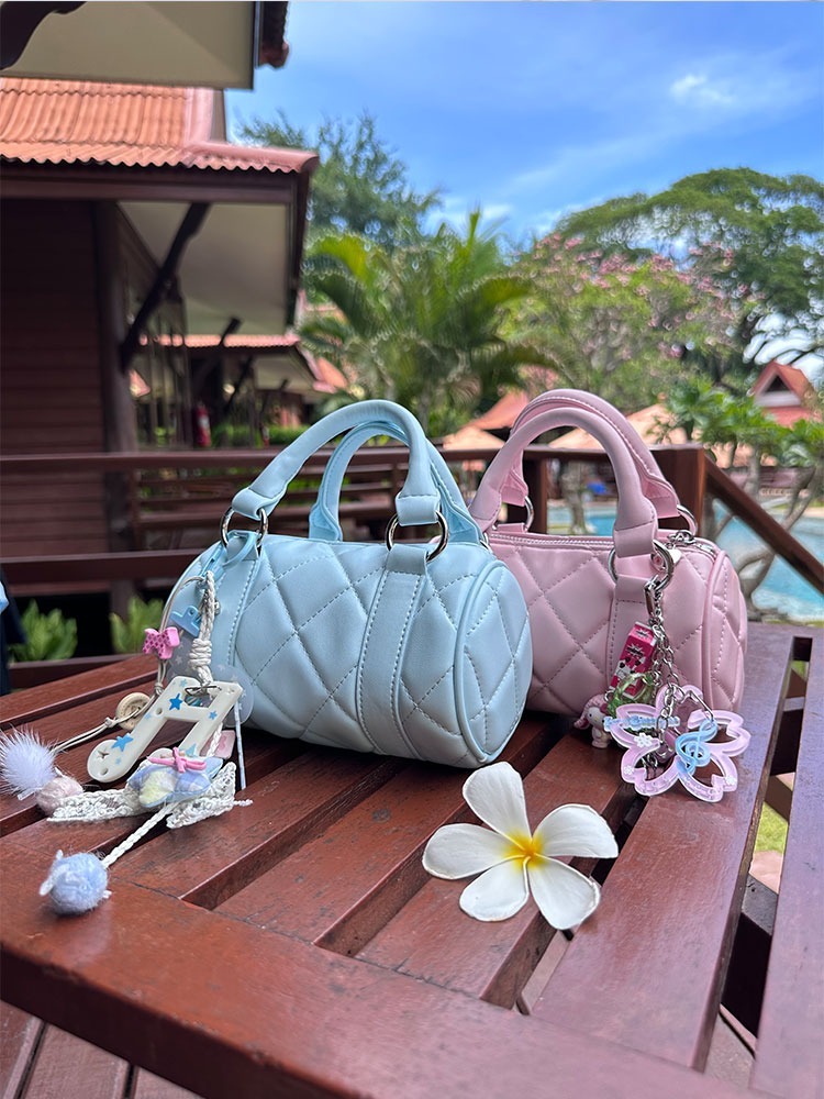 ArtByTastybabe 菱格圓筒 波士頓包 手提 肩背兩用