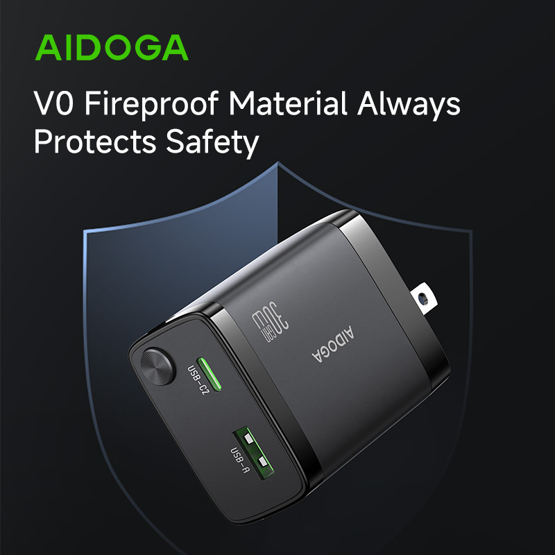 【美國跨境】AIDOGA 艾迪伽 雙孔 GaN氮化鎵充電器 30W快充 伸縮收納Type-C線 智連系列