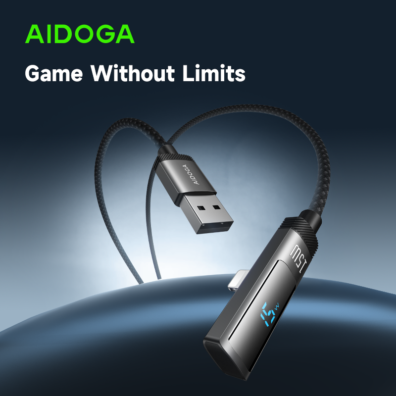 【美國跨境】AIDOGA 艾迪伽 iPhone/Lightning充電線傳輸線快充線 L型彎頭 數顯 FlexiPro系列 1.2M