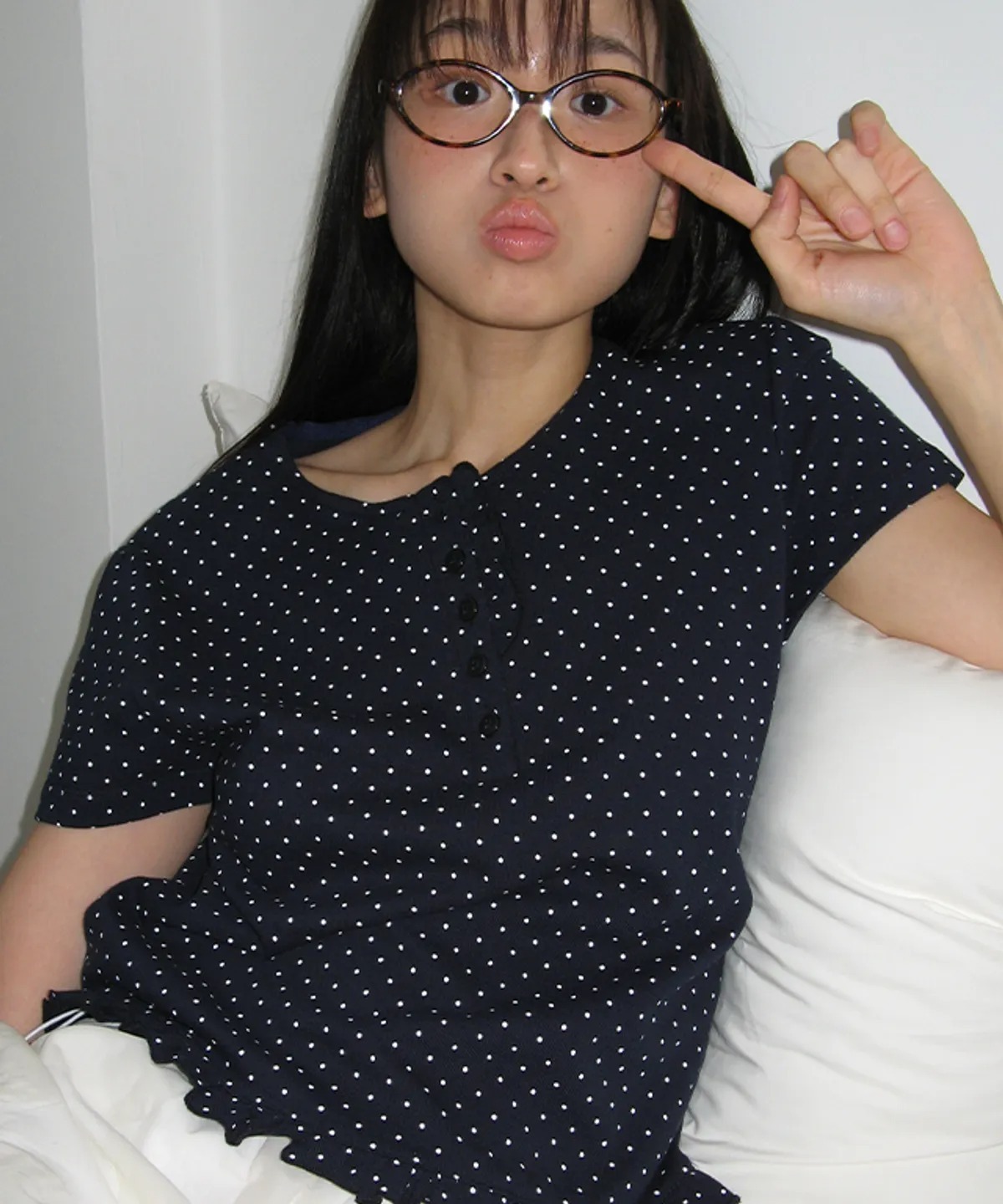 RONRON DOT RUFFLE HALF SLEEVE T SHIRT