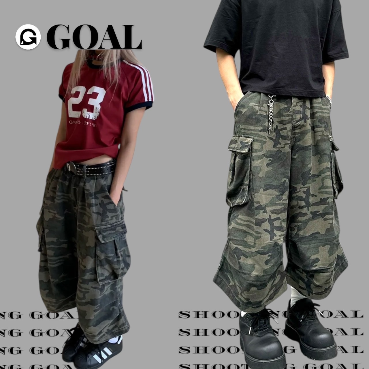 (GOAL) 美式迷彩口袋工裝七分褲  闊腿褲 WHO6986