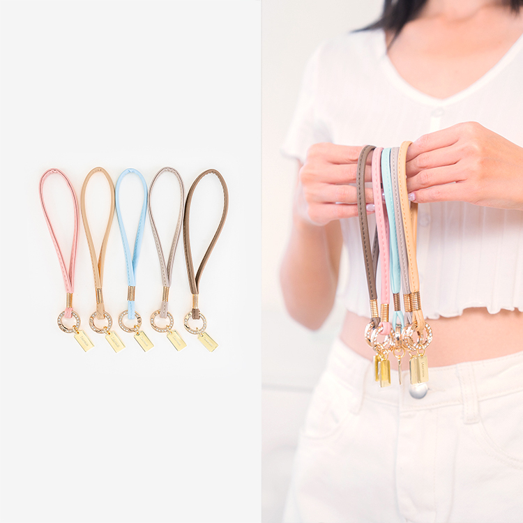 金色鑽環馬卡龍細皮革繩 (5色) 手腕繩 短掛繩