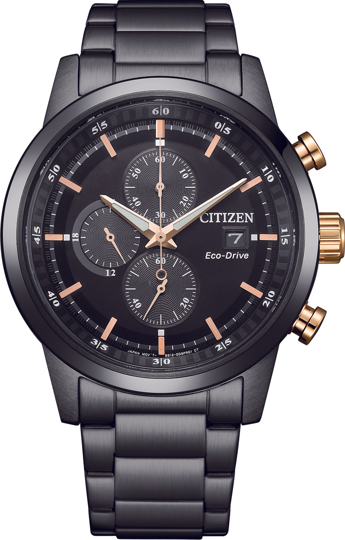 萬年鐘錶 - Citizen 星辰錶  紳士全黑款光動能三眼計時男錶 CA0746-85E 錶徑43MM