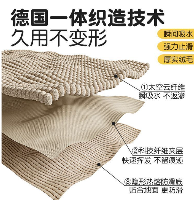 日常 小贵但超级好用 超级吸水毛毛地毯地垫 45 x 70cm （米褐色）