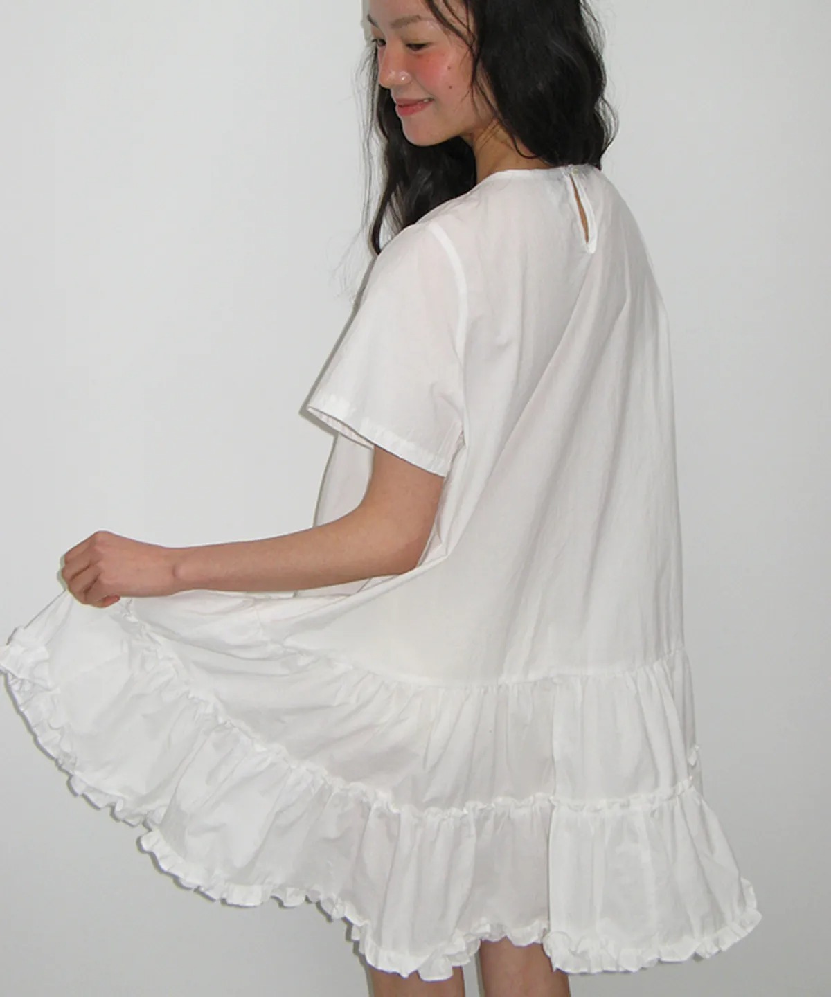 RONRON FRILL SHORT SLEEVE ONEPIECE DRESS
