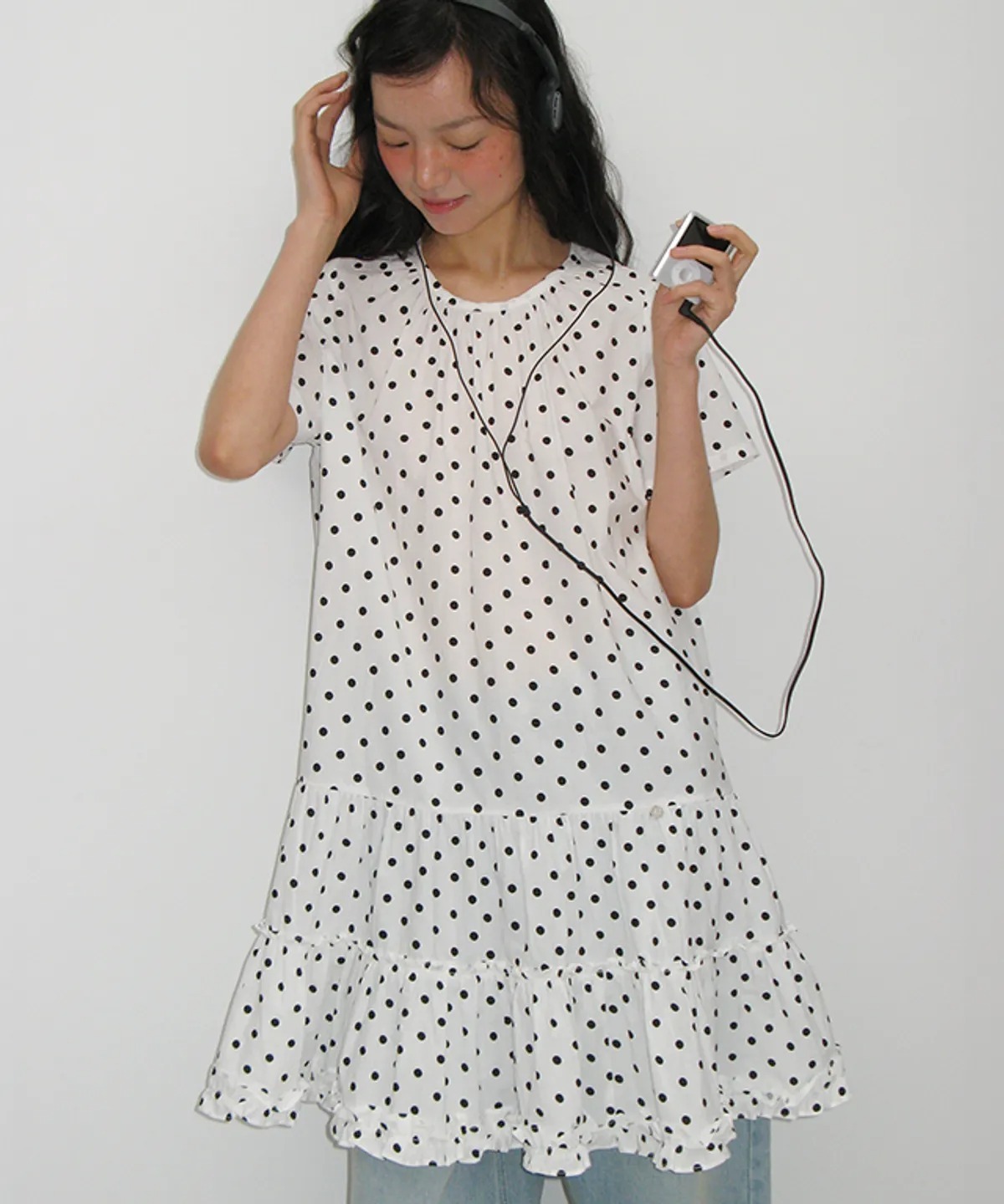 ワンピース RONRON FRILL SHORT SLEEVE ONEPIECE DRESS BLACK WHITE DOT RR2 RONRON FRILL SHORT SLEEVE ONEPIECE DRESS BLACK – SeoulSeoul