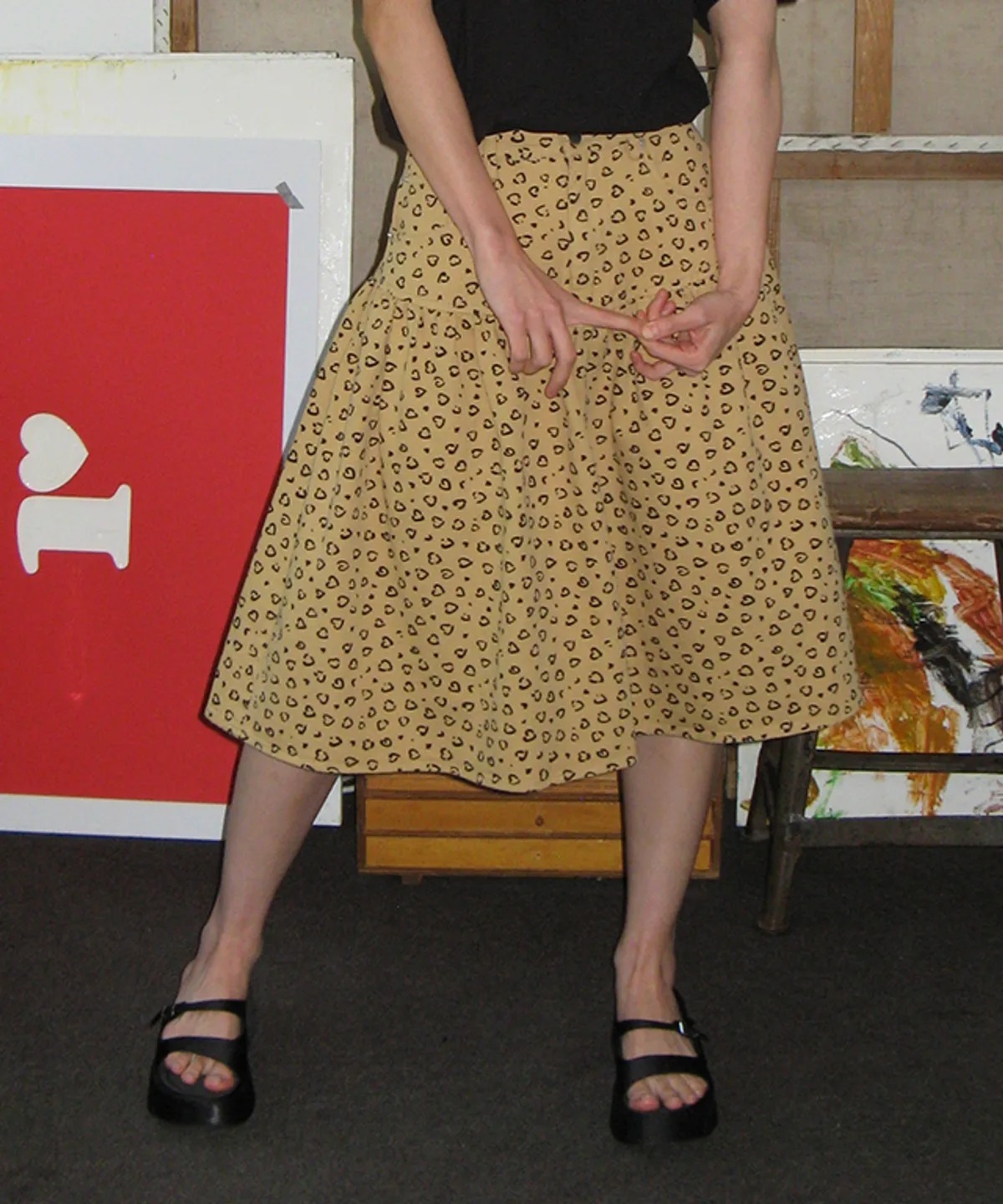 RONRON SHIRRING FLARE MID SKIRT LEOPARD BEIGE