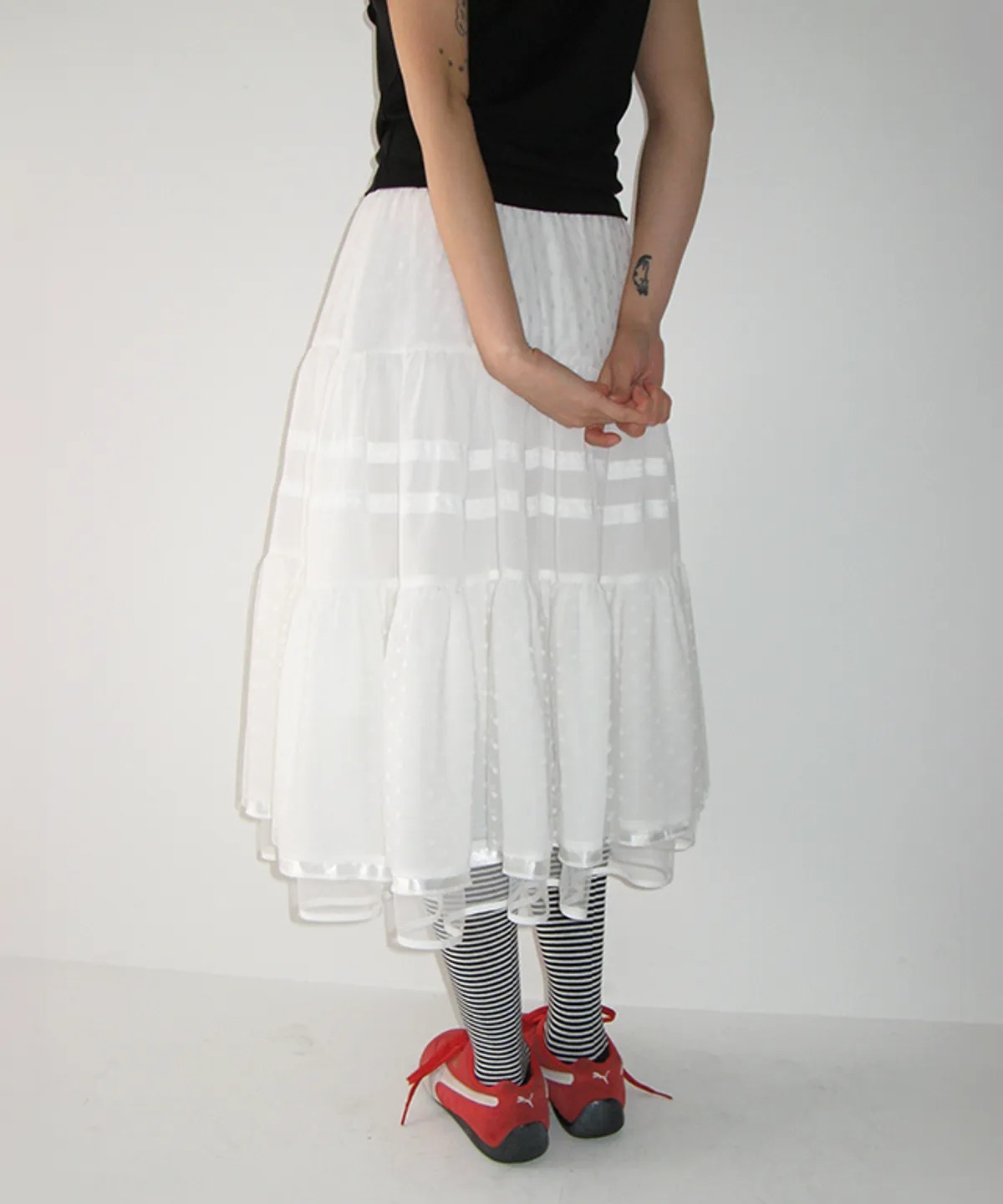RONRON SHEER DOT TIERED SKIRT