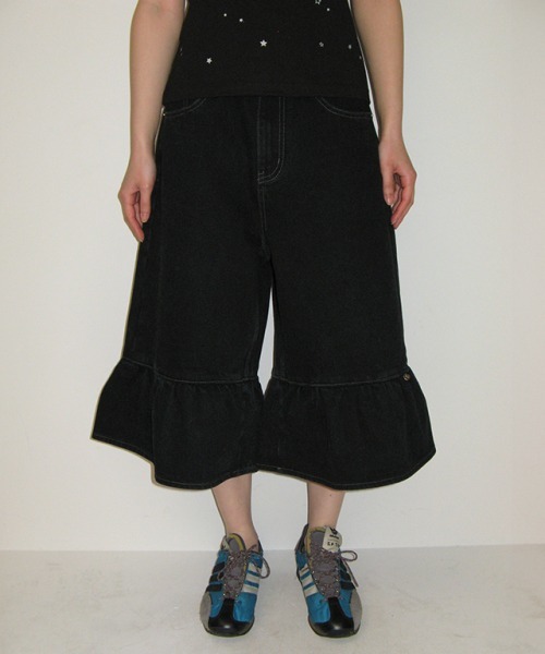 RONRON FLOUNCE HEM DENIM PANTS