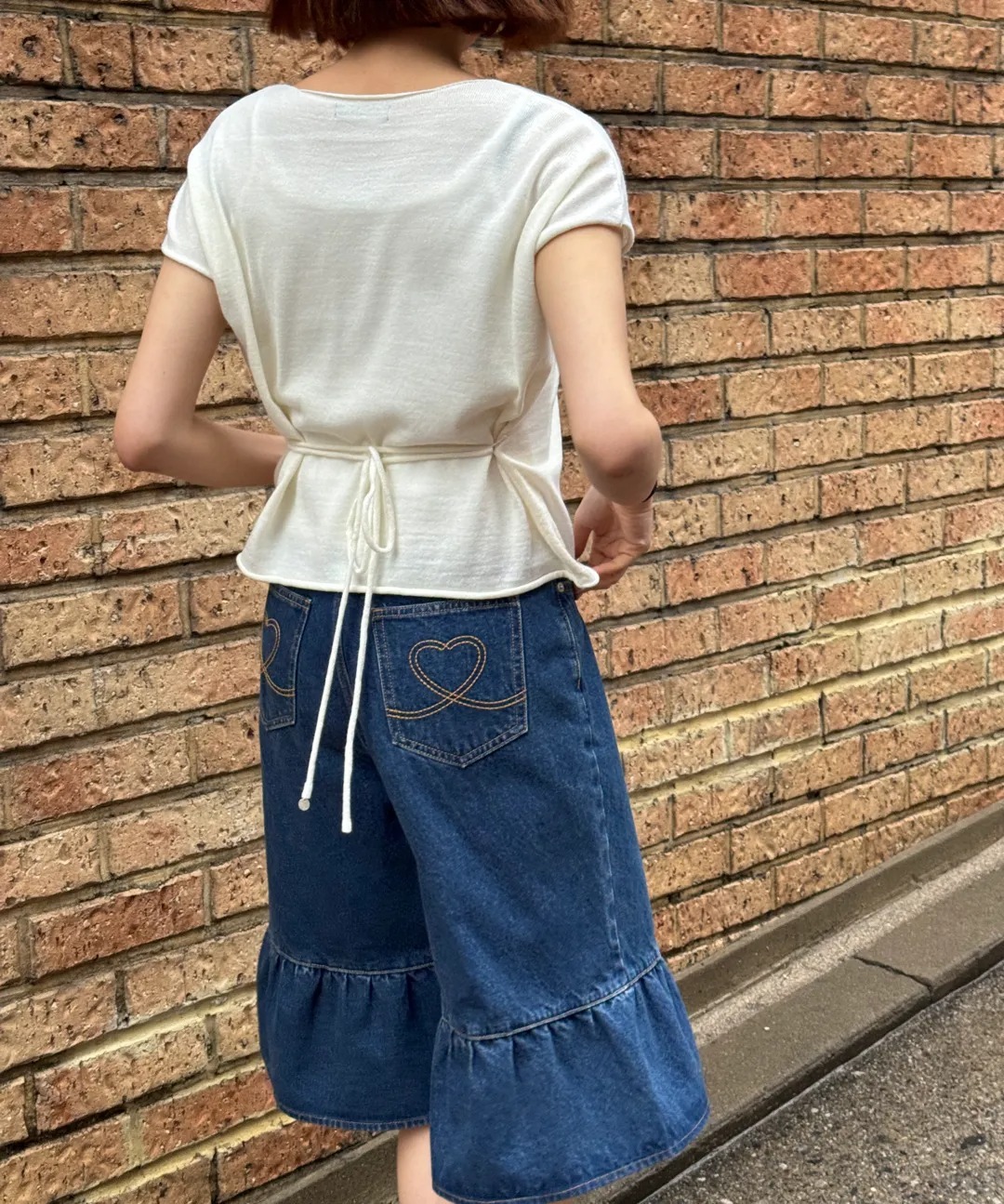 RONRON FLOUNCE HEM DENIM PANTS
