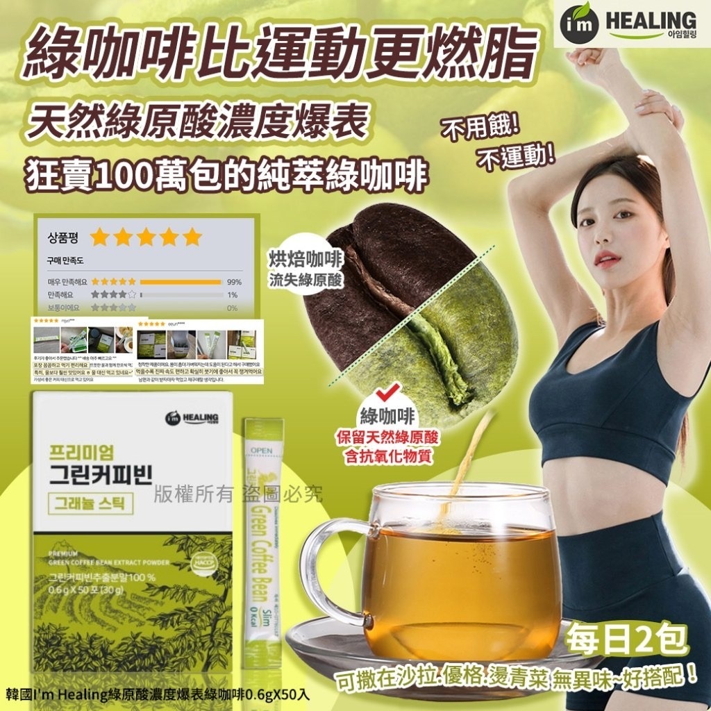 韓國I'm Healing綠原酸濃度爆表綠咖啡0.6gX50入