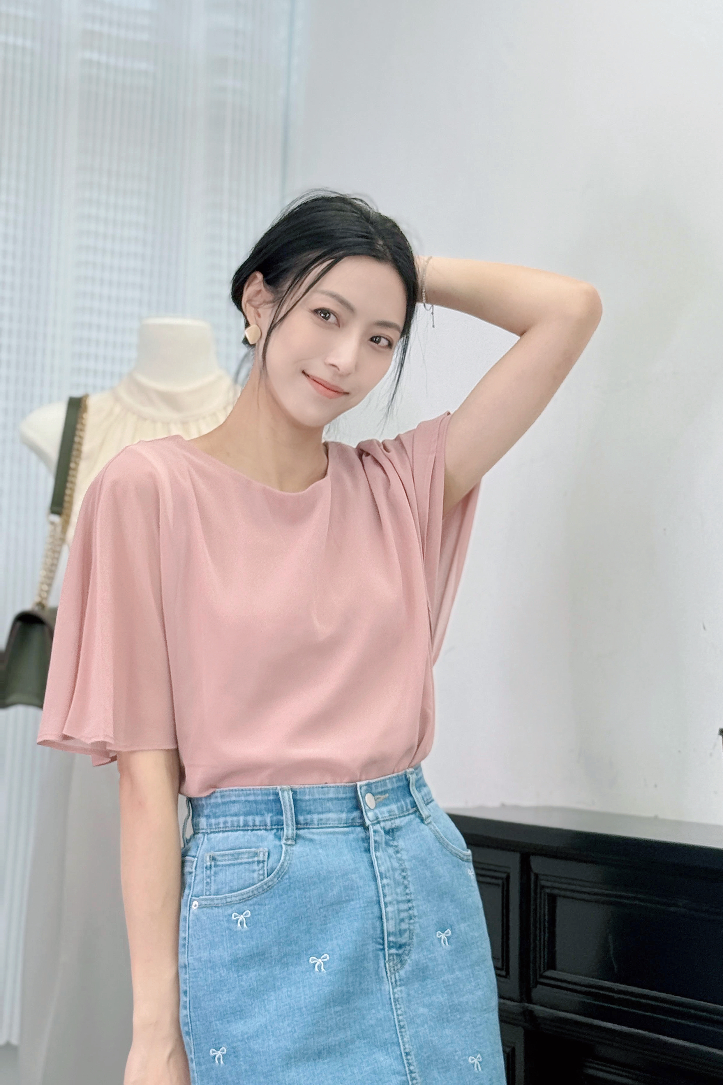 TOP#7568🤍雪紡傘袖上衣