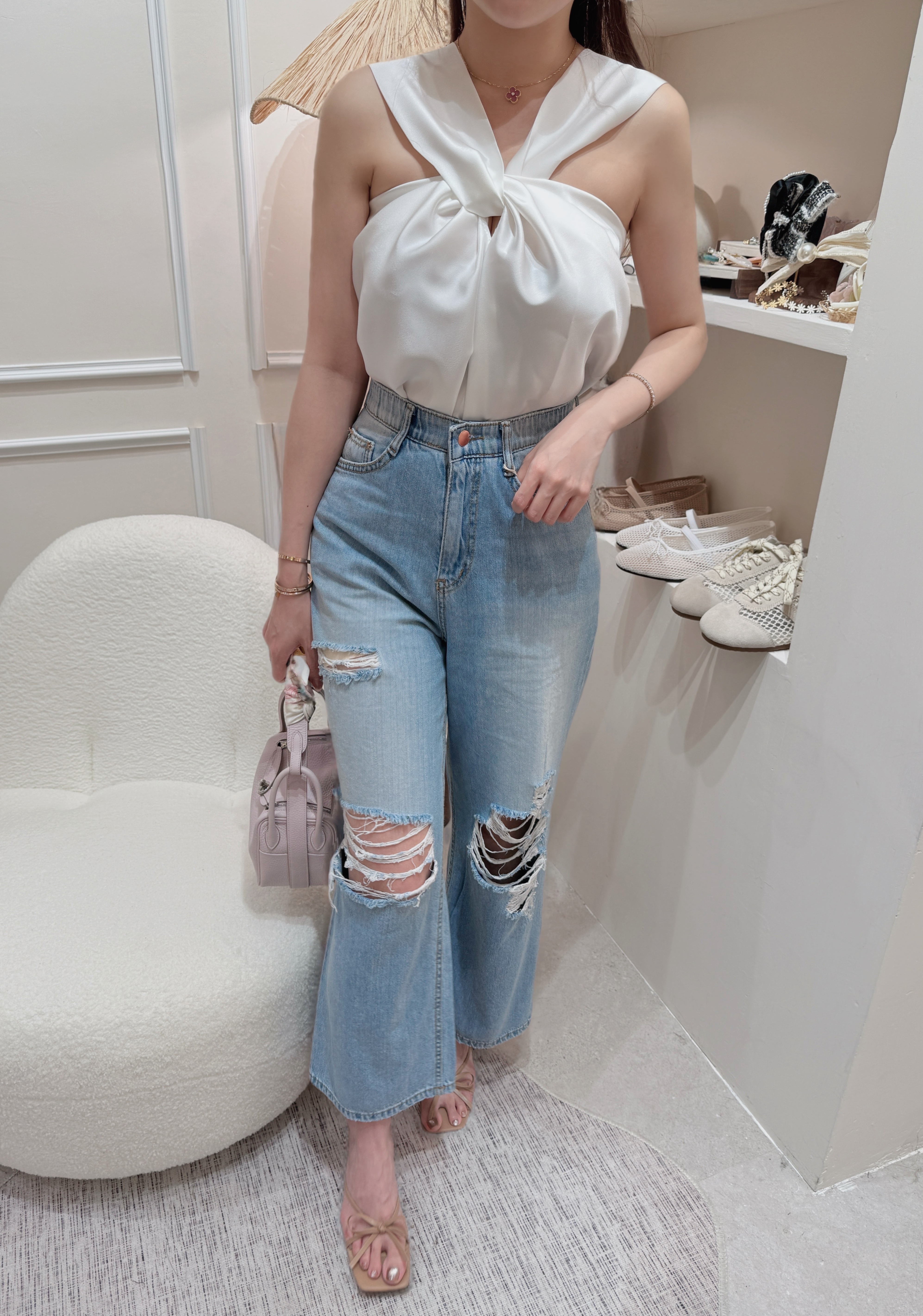 夏日超軟九分Ripped Jeans