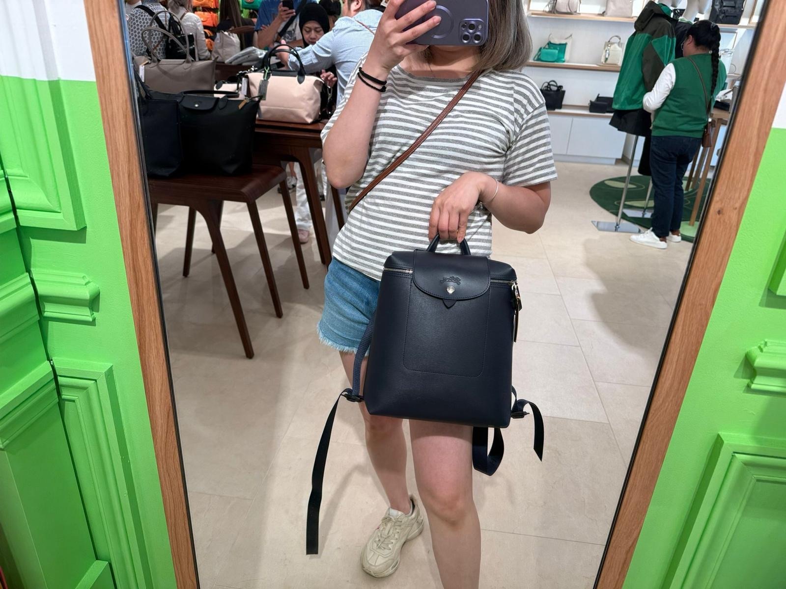 Longchamp Le Pliage City canvas backpack bag navy L1699