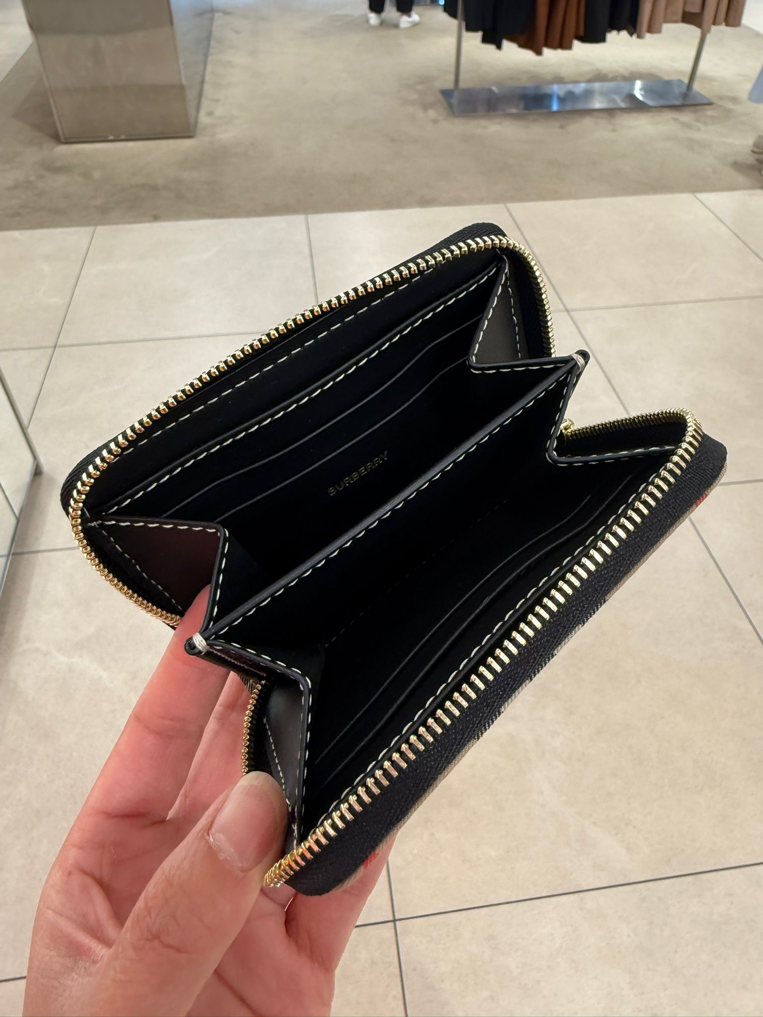 Burberry Check Zip Cardholder Wallet Archive Beige