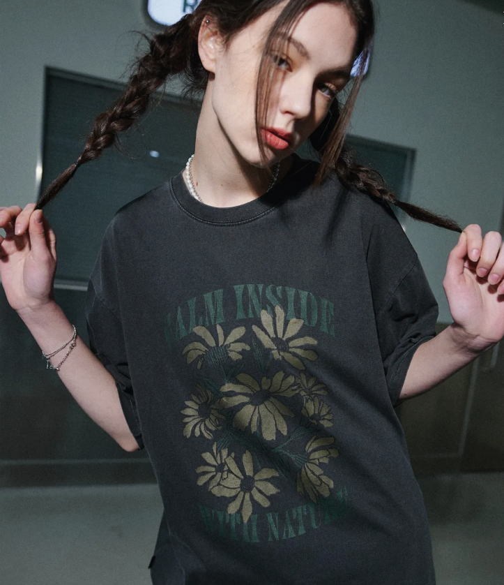 CPGN STUDIO / Peaceflower pigment short T-shirt / smokeblack /  JUL25